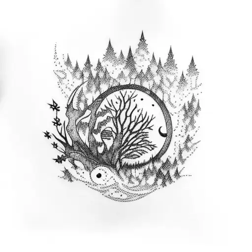 A Mystical Forest Filled With Fireflies And A Wolf Howling At The Moon