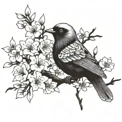 Birds And Cherry Blossom Tree