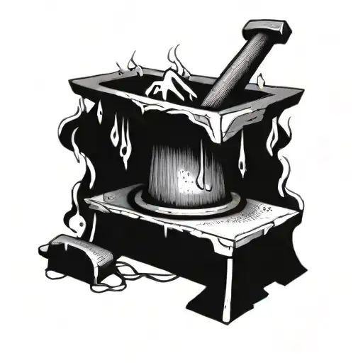 Viking Anvil With Melting Metal And A Hammer With Fire