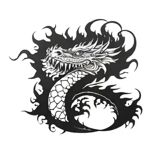 Dragon Curled Around A Pine Tree