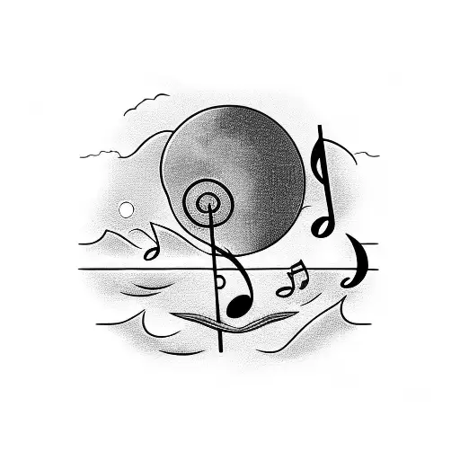 Beach Sunset With Music Notes In The Sky