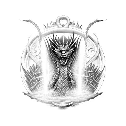 A Dragon With An Iron Throne Beside Of Him