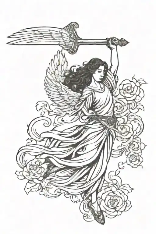 Flying Angel Holding A Sword