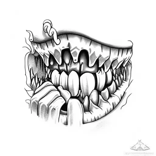 Creepy Mouth With Long Tongue And Sharp Teeth Devouring A Planet