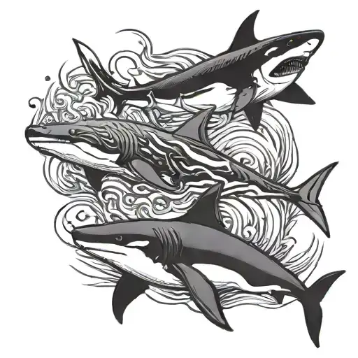 Shark And Orca Swimming