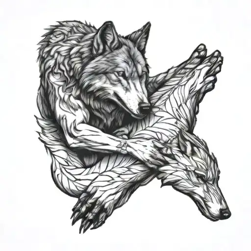 A Detailed Tattoo Of A Physical Therapist Helping A Wolf Recover From An Injury