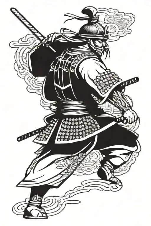 Samurai Warrior Meshing Into Japanese Building