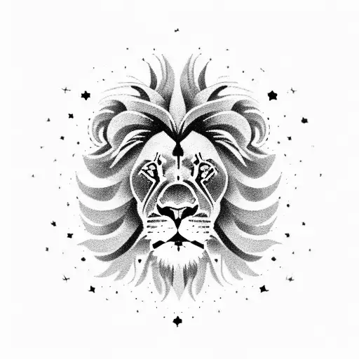 Cosmic Lion Surrounded By Constellations