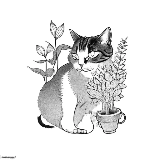 A Gardener Watering A Plant With A Cat Sitting On Their Shoulder