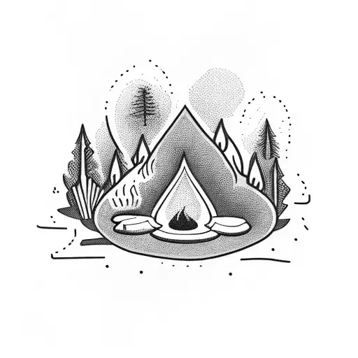 A Campfire Surrounded By A Lush Forest