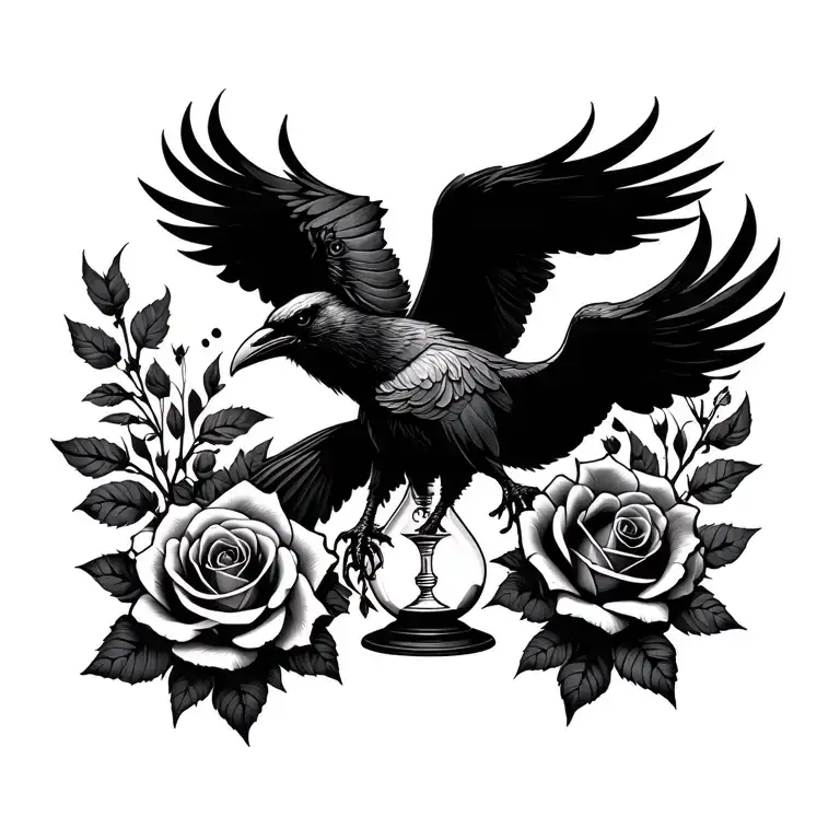 Raven Phoenix Steampunk Hour Glass Roses