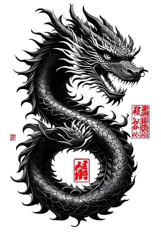 Full Asian Dragon With Chinese Word For Dragon