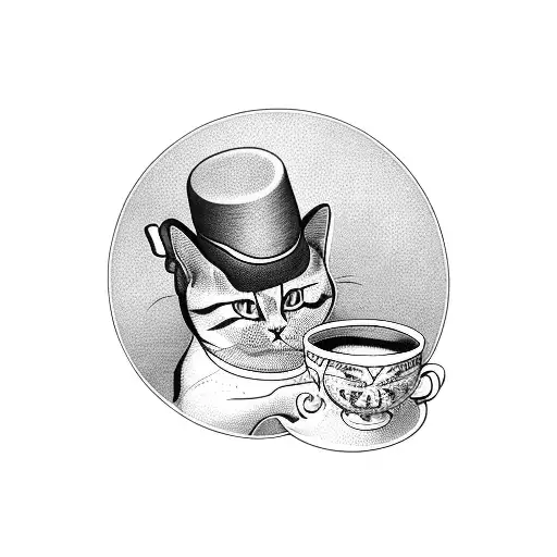 A Cat Wearing A Hat Drinking From A Teacup