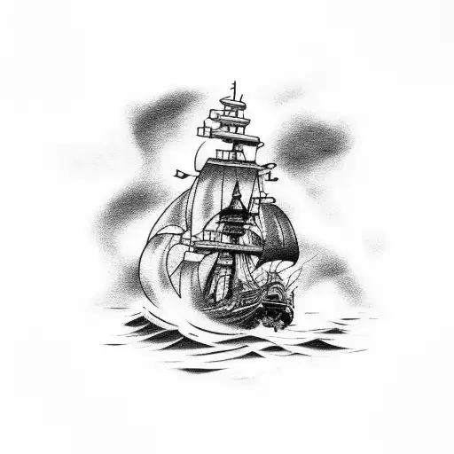 A Pirate Ship Sailing Through Stormy Seas With Lightning Striking Down Around It