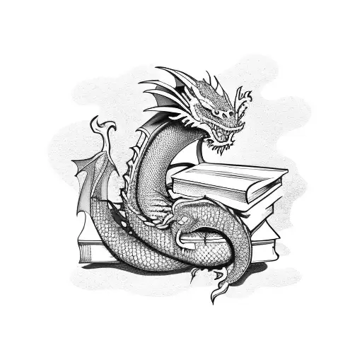 A Dragon Curled Around A Stack Of Books