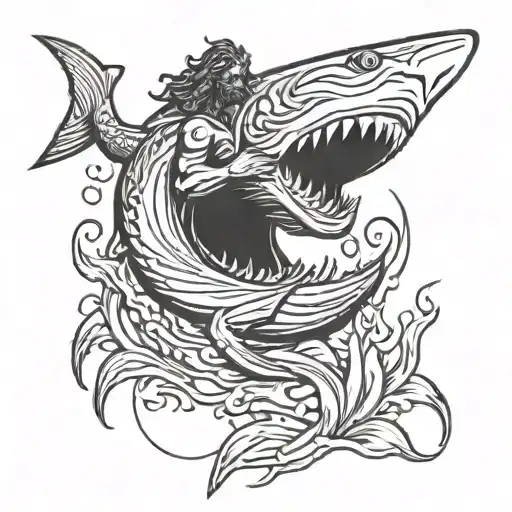 Poseidon God With Shark Swimming
