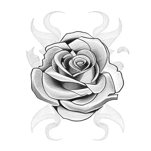 A Blackwork Tattoo Of A Cancer Sign With A Rose And Moon Incorporated