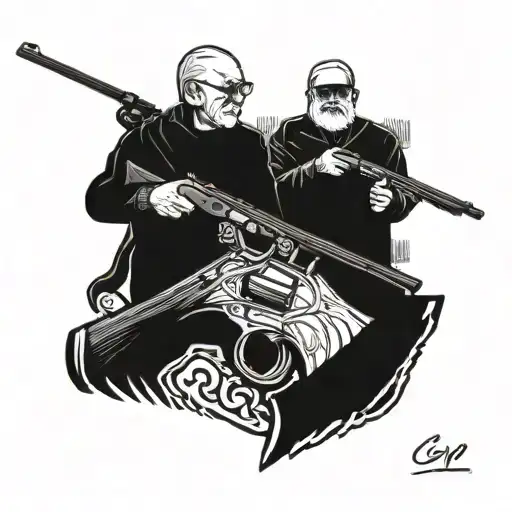 Grandson And Grandpa Hunting Rifle Intertwined