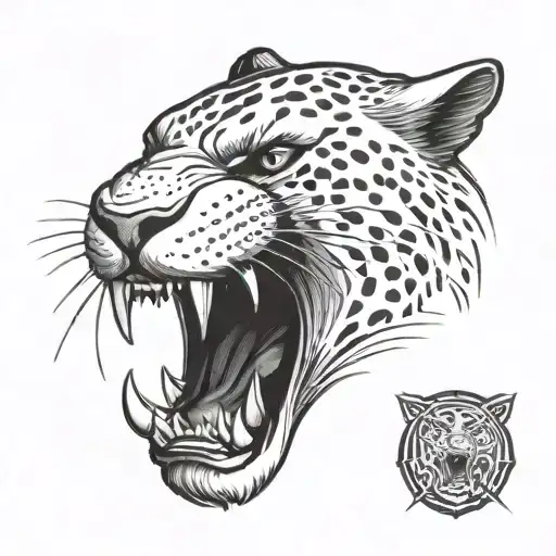 Panther Growling While Looking Straight Ahead With The Word Sacrifice Written In Its Mouth