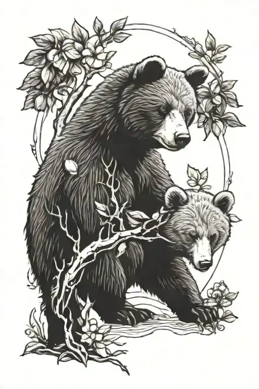 Bear Cub And Peach Tree