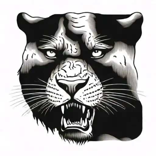 Panther Growling While Looking Straight Ahead With The Word Sacrifice Written In Its Mouth