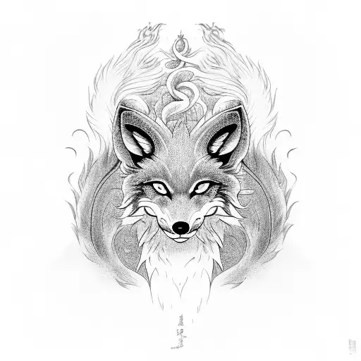 Chinese Brush Paint Ink Nine Tailed Fox