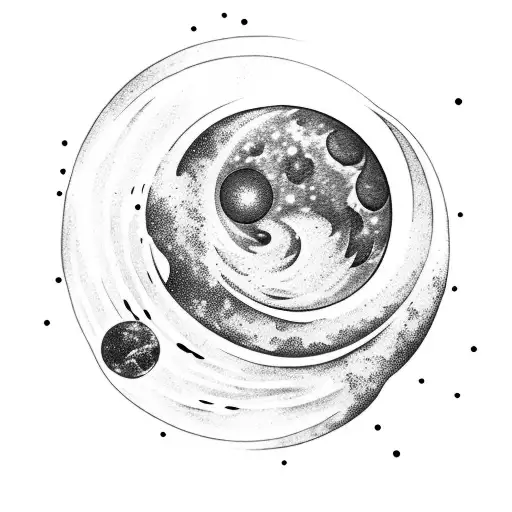 A Peaceful Sleeping Moon Surrounded By Swirling Galaxies