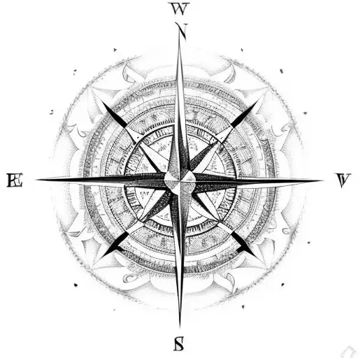 A Compass Rose With Intricate Details And Waves Surrounding It