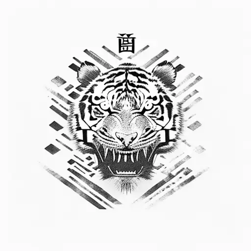 A Tiger With The Chinese Character For Friend Written In The Tiger Stripes