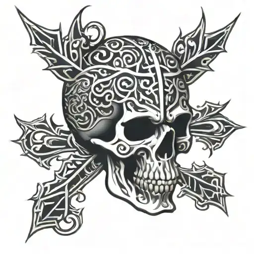 Tribal Design Behind A Skull