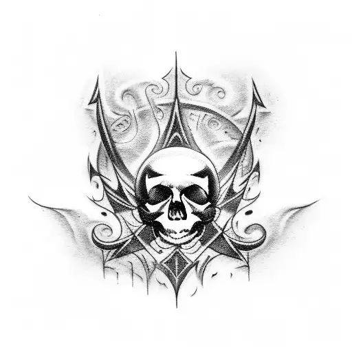 Sona Pentakill Tattoo On Shoulder And Arm Of A Skull With Some Tribal