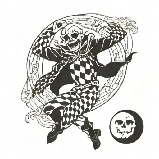 A Macabre Harlequin Laughing Dancing Under The Moon