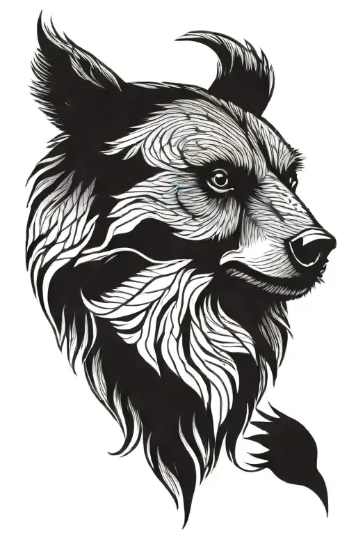 A Bear Head Profile Holding And Looking Like A Owl