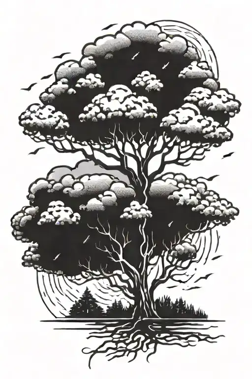 Rain Storm Lightning Strikes Tree