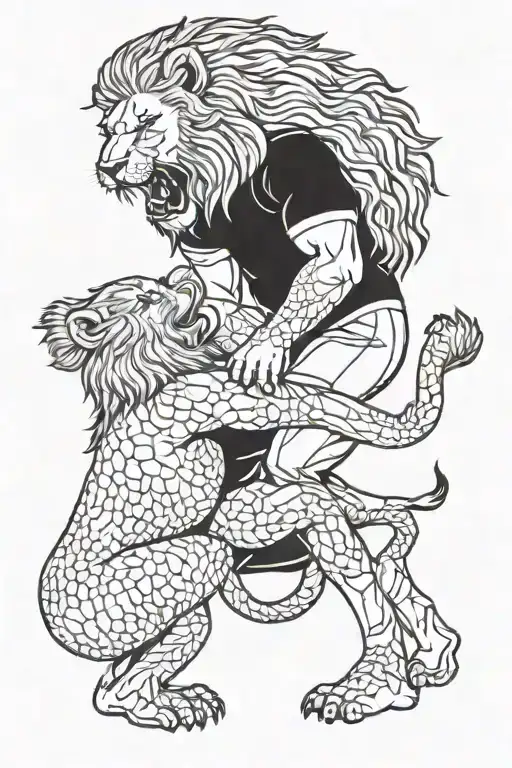 Man Wrestling A Lion
