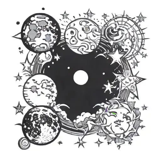 Stages Of The Moon Surrounded By Stars