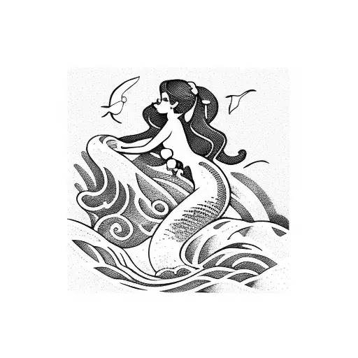 Mermaid Riding A Wave