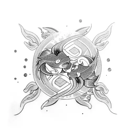 Water Tribe From Avatar Symbol Surrounded By 2 Koi Fish Representing Ying And Yang