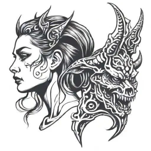 Woman With A Demon Behind Her Head