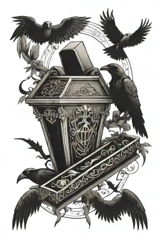 Coffin And Reaper With Crows