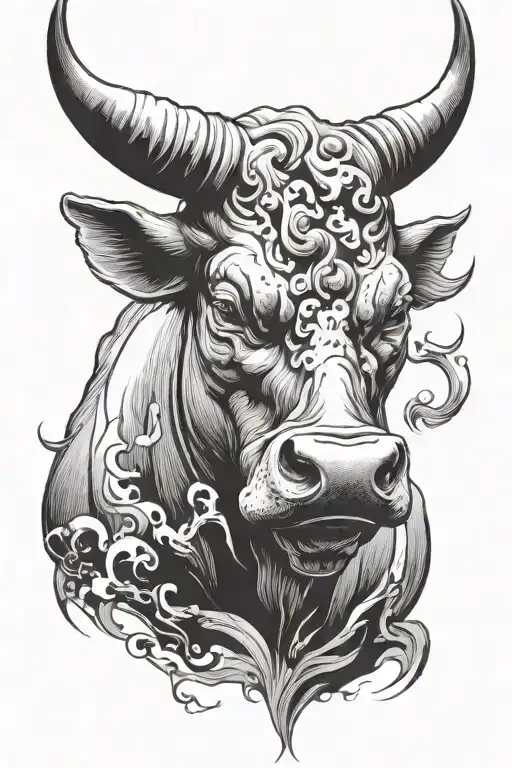 Bull In Fight Stance With Smoke From The Nose