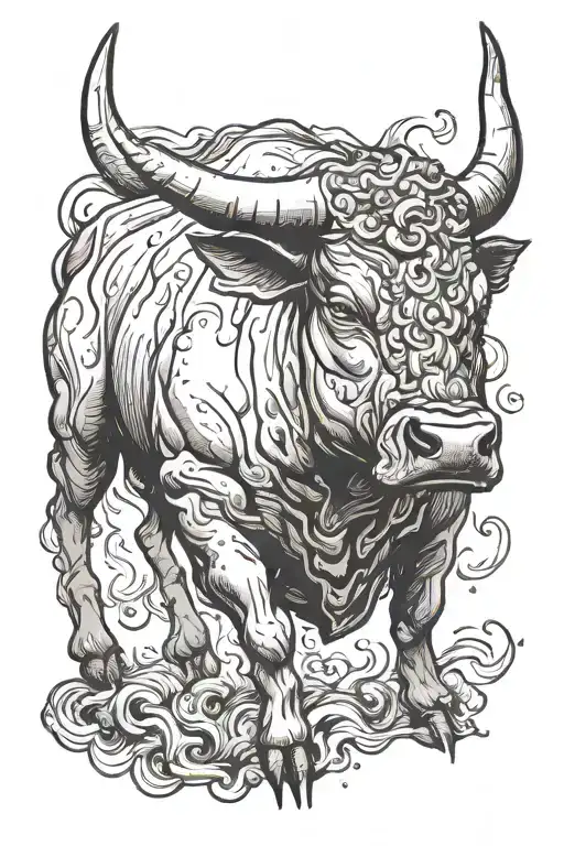 Bull From The Side In A Fight Stance With Smoke From The Nose