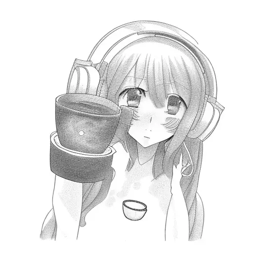 Anime Girl With Headphones Enjoying A Cup Of Coffee In A Serene Anti-stress Setting