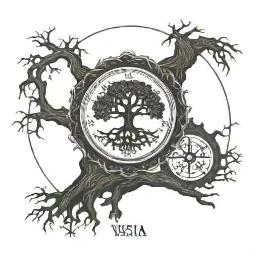 Vegvisir And Tree Of Life With Text That Says Ixeia