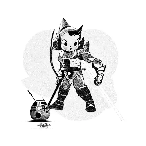 Astro Boy Dressed As A Star Wars Character In A Blackwork Style