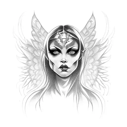 Dark Woman Face Angel Demon Gemini Simbol