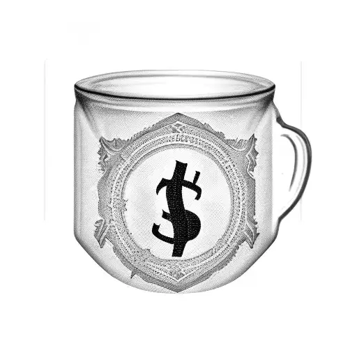 A Coffee Mug With A Balance Sheet Pattern And Dollar Signs Floating Out Of It