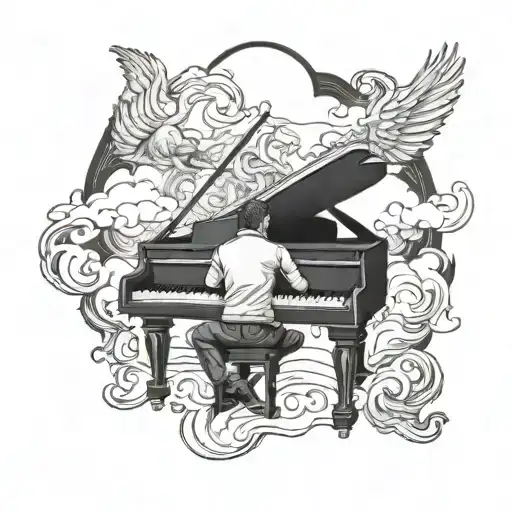 Dad Playing Piano In Heaven Surrounded
