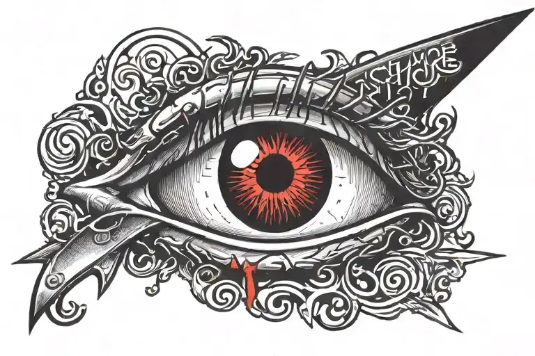 Red Eye With A Knife Piercing And The Word Sacrifice Written