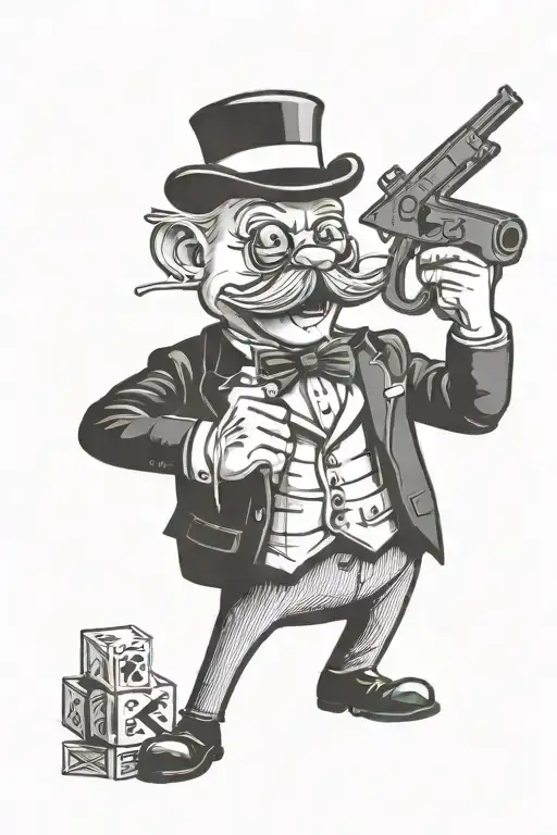 Monopoly Man Holding Gun